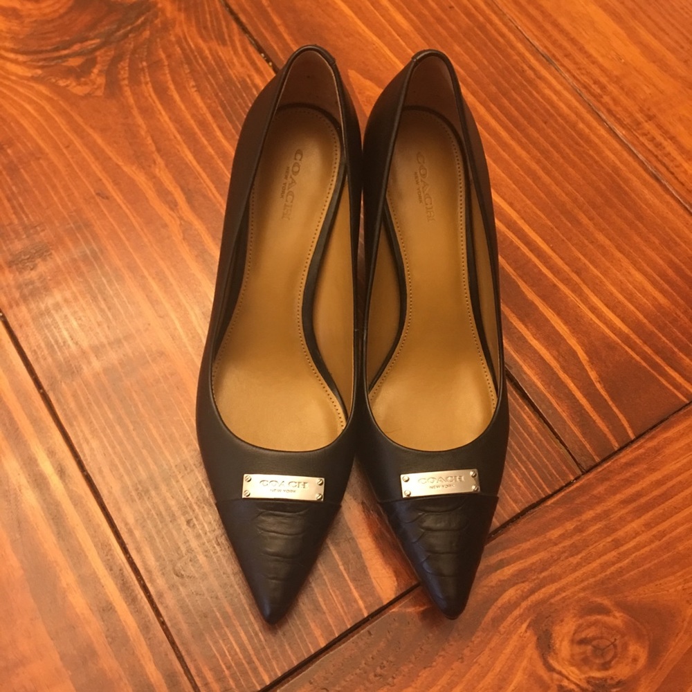 Coach Pointed-Toe Black Leather Heels